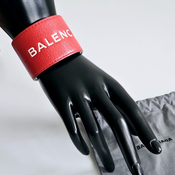 Balenciaga Red Calfskin Leather Slap Bracelet